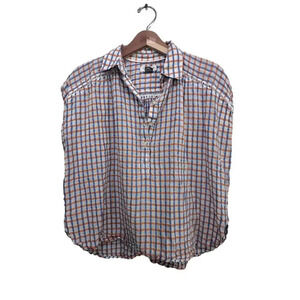 Pilcro By Anthropology Cotton Linen Plaid Oversized Blouse Top Size XS